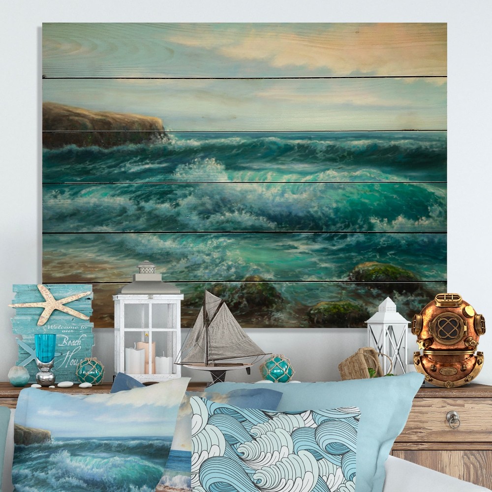 Designart 'Wild Blue Ocean Waves XIII' Nautical & Coastal