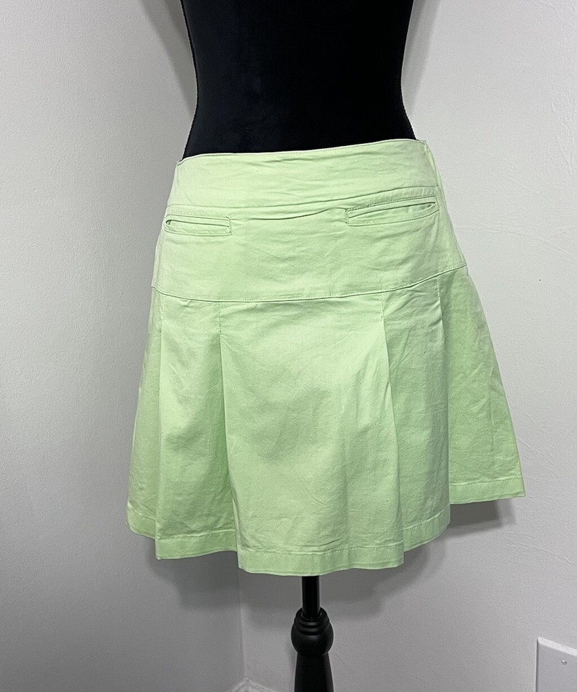 VTG Y2K Light Green Pleated Mini Skort Size 6 Stretchy Preppy Golf Tennis Skirt