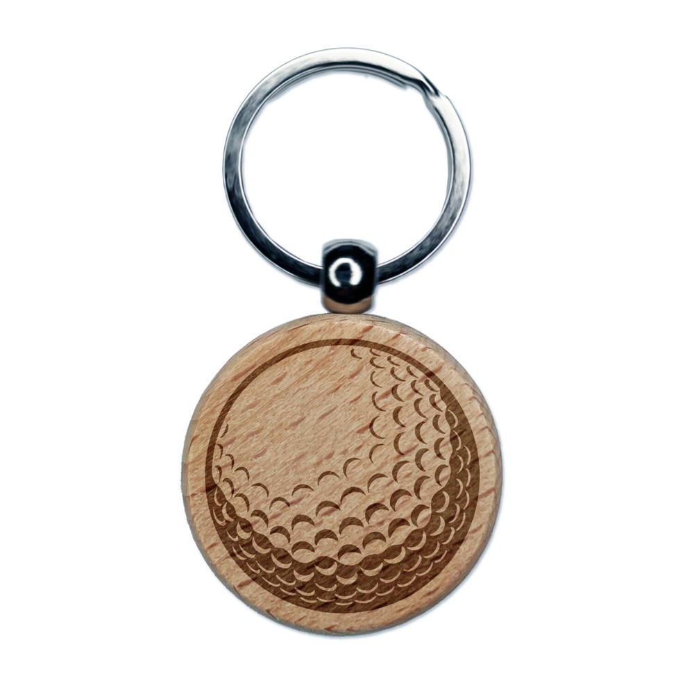Golf Ball Sports Engraved Wood Round Keychain Tag Charm