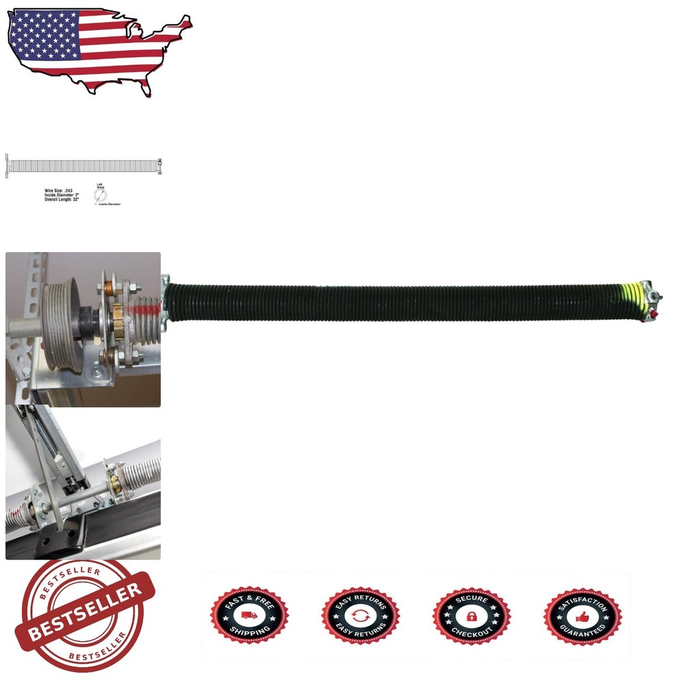 Premium Left-Hand Wind Garage Door Torsion Spring, 32in Steel Construction