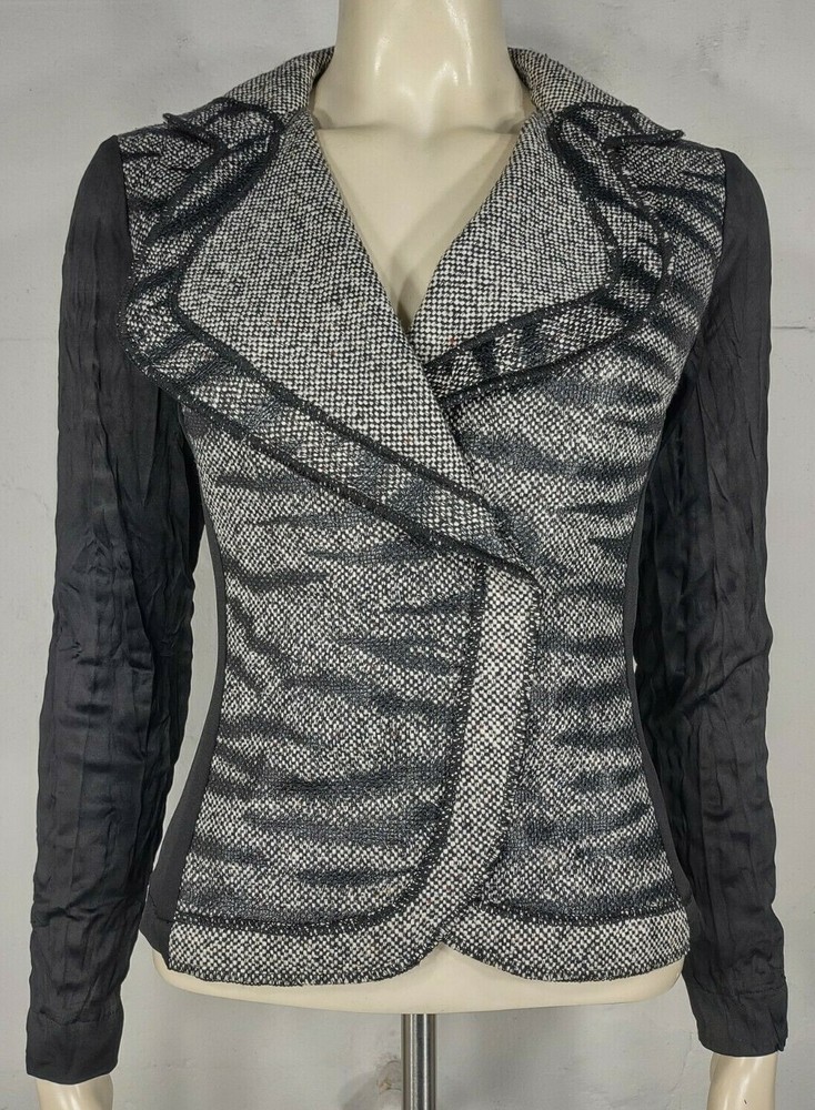 Alberto Makali black gray animal print snap button jacket blouse ladies Small