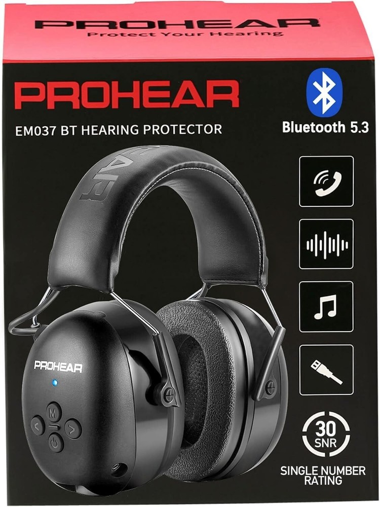 PROHEAR 037 Bluetooth 5.0 Rechargeable Hearing Protection Headphones with 110dB Noise Reduction