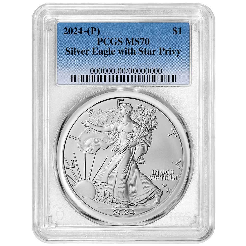 Presale - 2024 (P) $1 American Silver Eagle Star Privy PCGS MS70 Blue Label-image