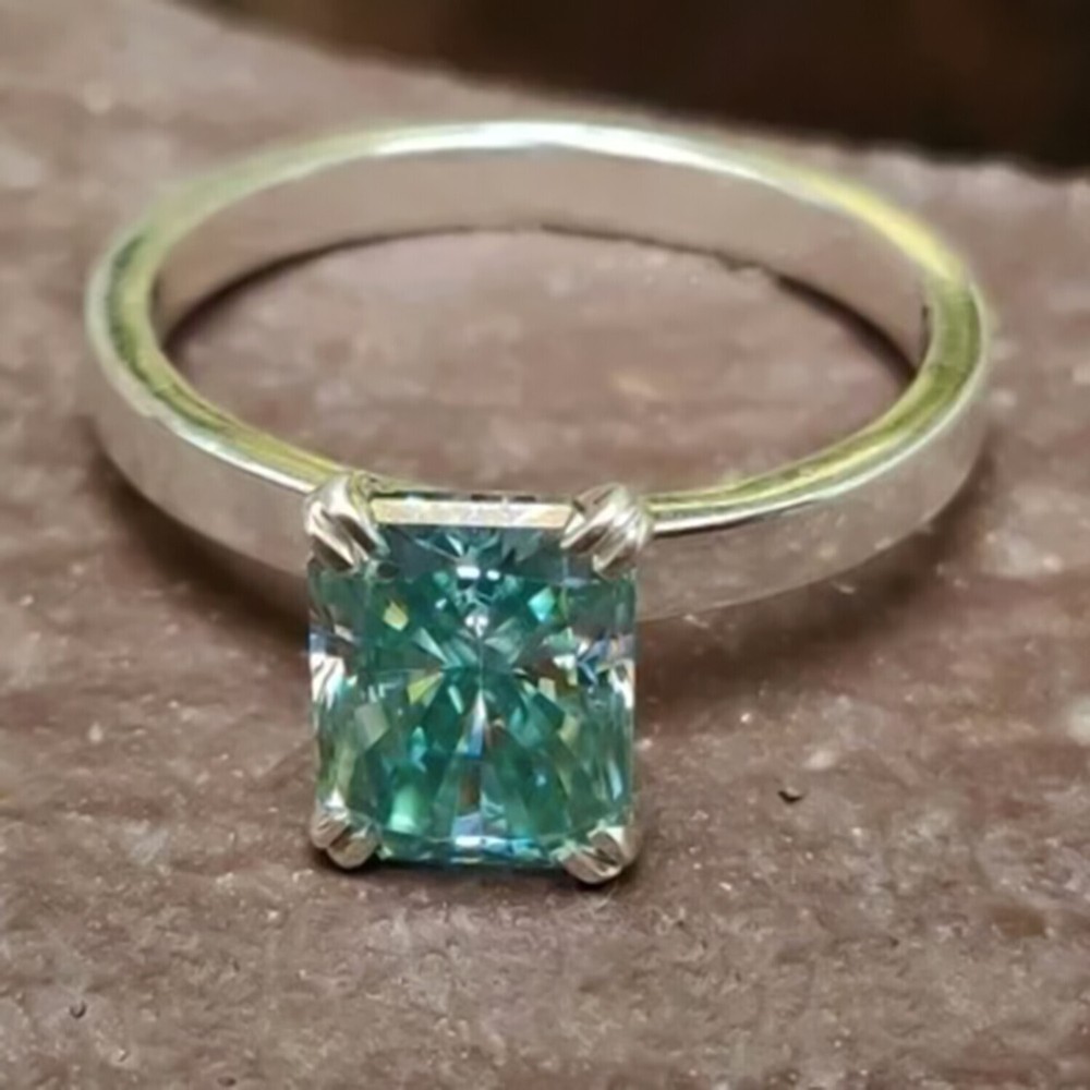 3.70 Ct Radiant Cut Blue Treated Diamond Solitaire Ring in 925 Silver WOW