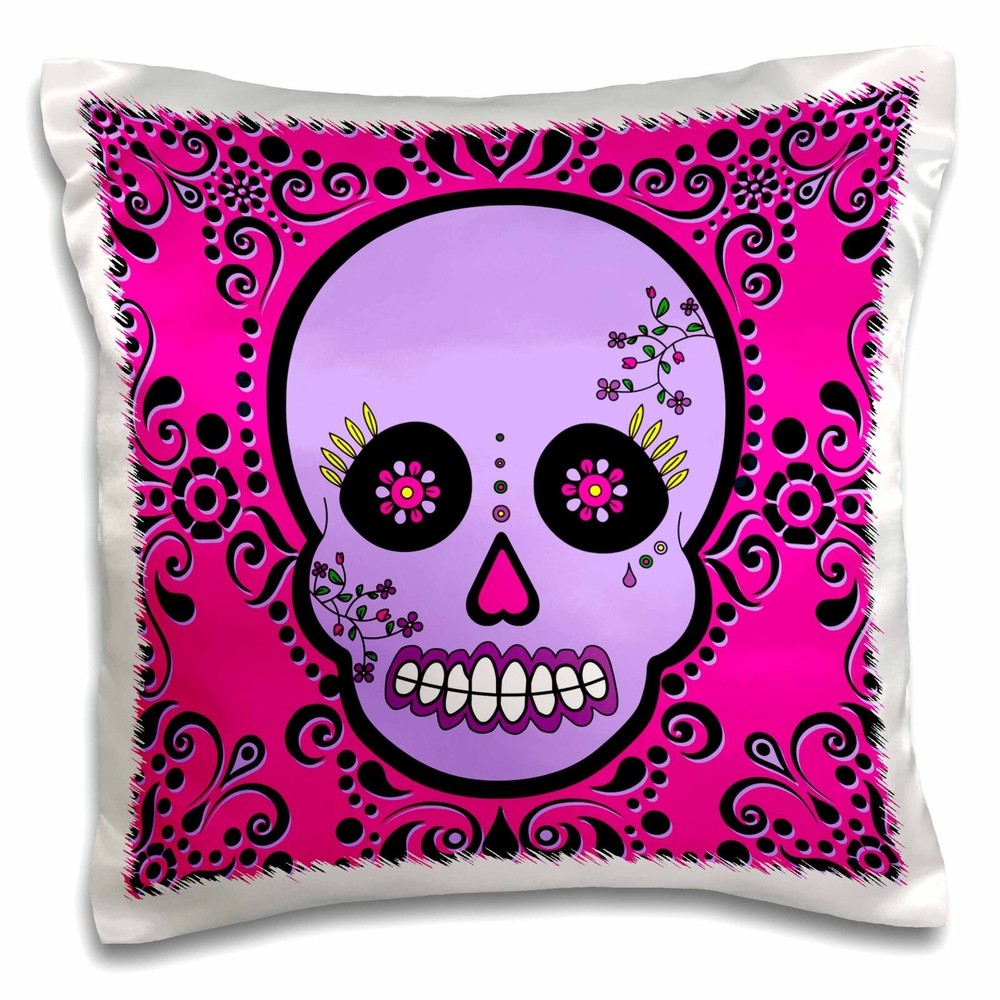 3dRose Day of the Dead Skull D�a de los Muertos Sugar Skull Purple Pink Black Sc