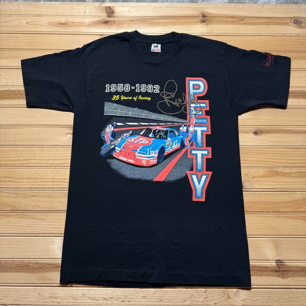 Vintage 1992 Richard Petty #43 NASCAR Car Racing Autographed T-Shirt USA - Large