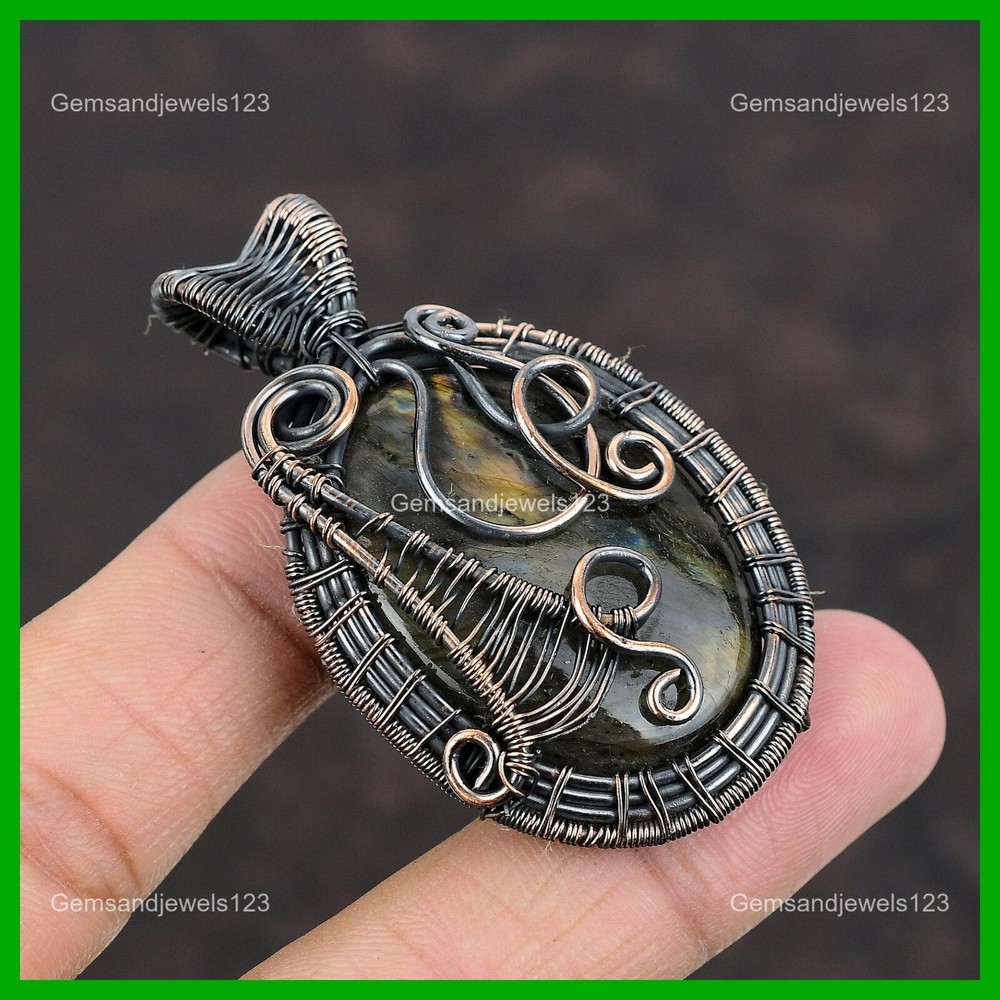 Mother's Day Special Copper Labradorite Wire-Wrapped Pendant Gift-image
