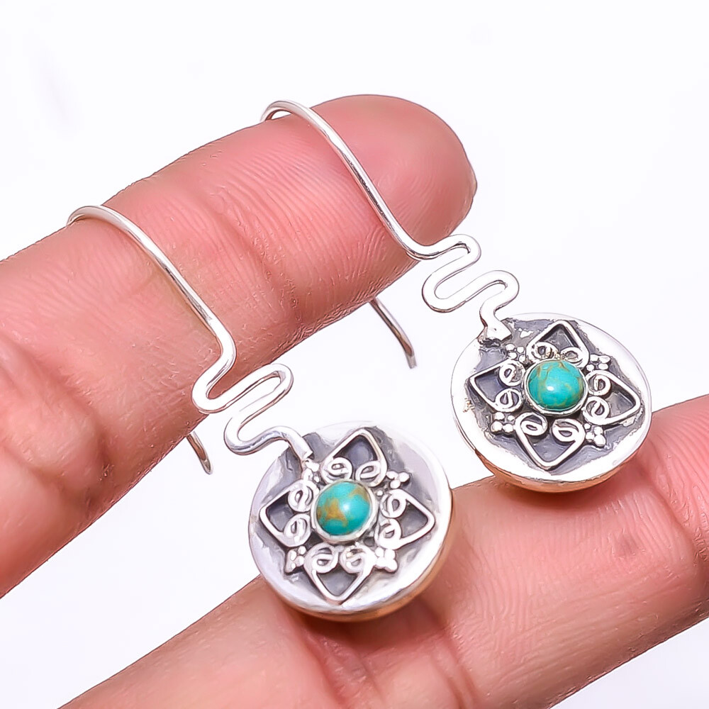Copper Blue Turquoise 925 Sterling Silver Two Tone Earring 1.56