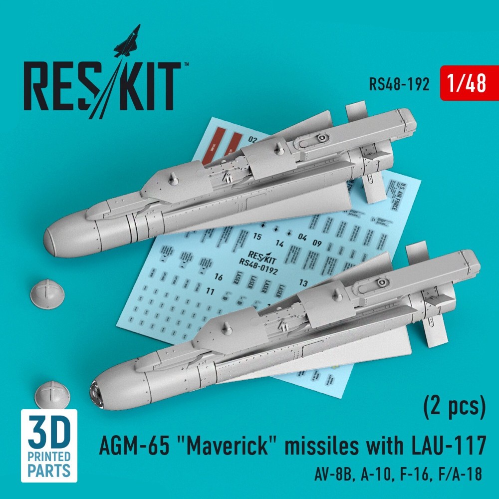 1/48 AGM-65 Maverick Missiles LAU-117 Set for AV-8B & A-10 by ResKit RS48-0192
