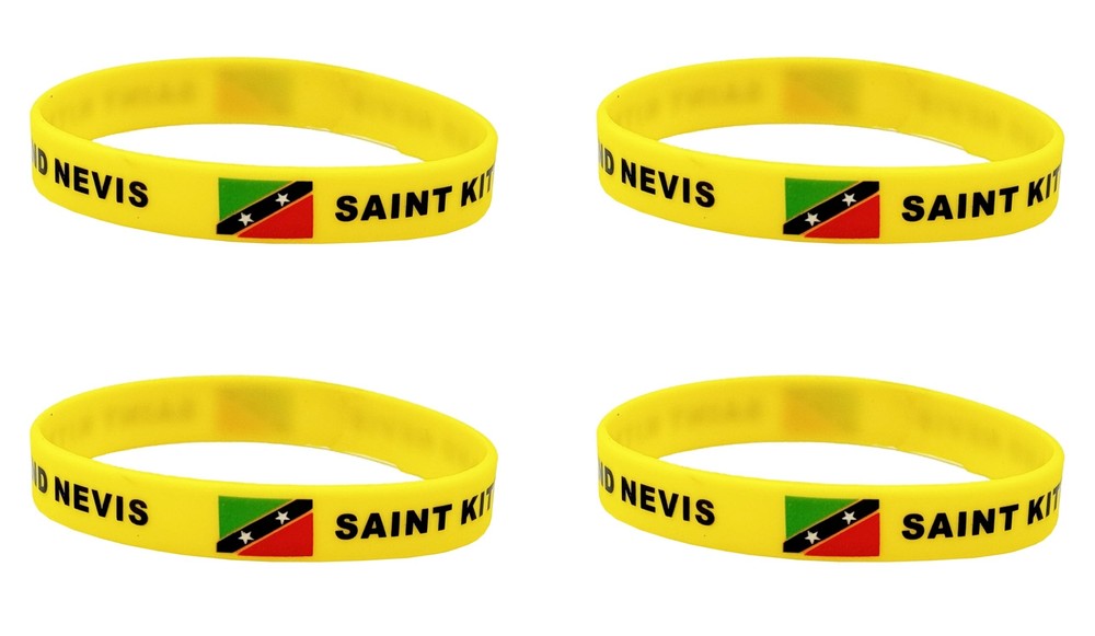 4 Pcs Saint Kitts National Flag Silicone Rubber Bracelets Patriotic Wristbands