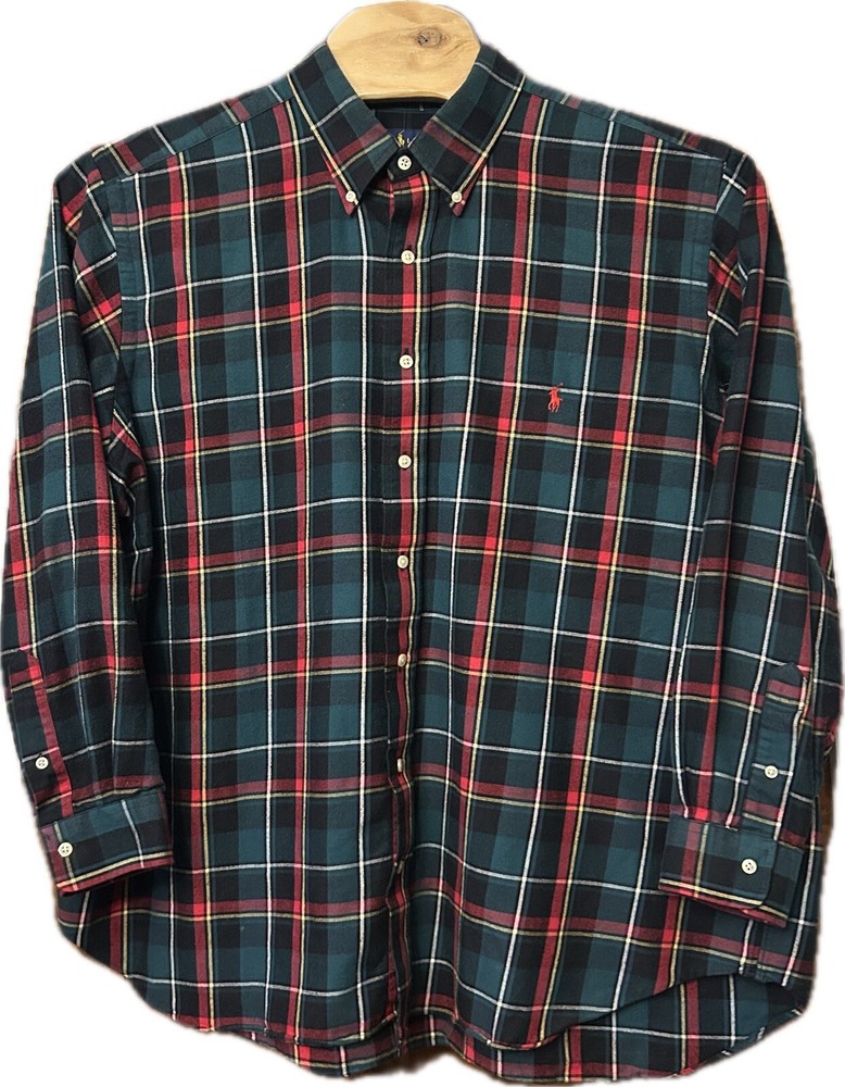 Ralph Lauren Shirt Men 2XB Green Red Plaid Performance Flannel Pony Button Shirt