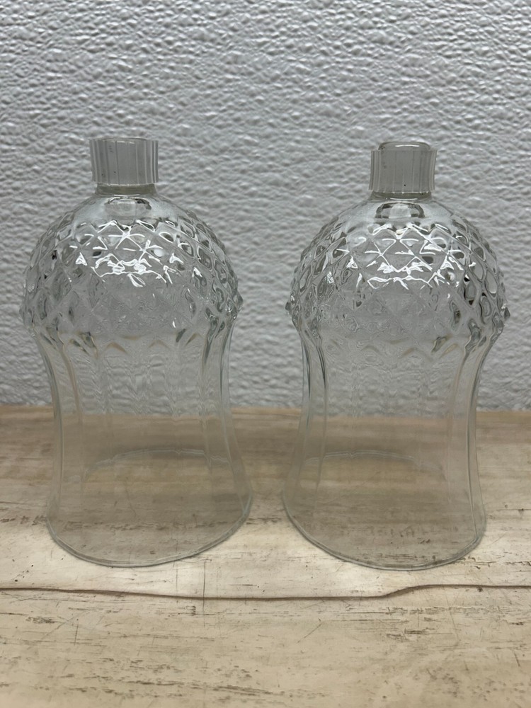 Vintage 1970 Clear Glass Diamond Cut Flared Votive Candle Holders Set of 2