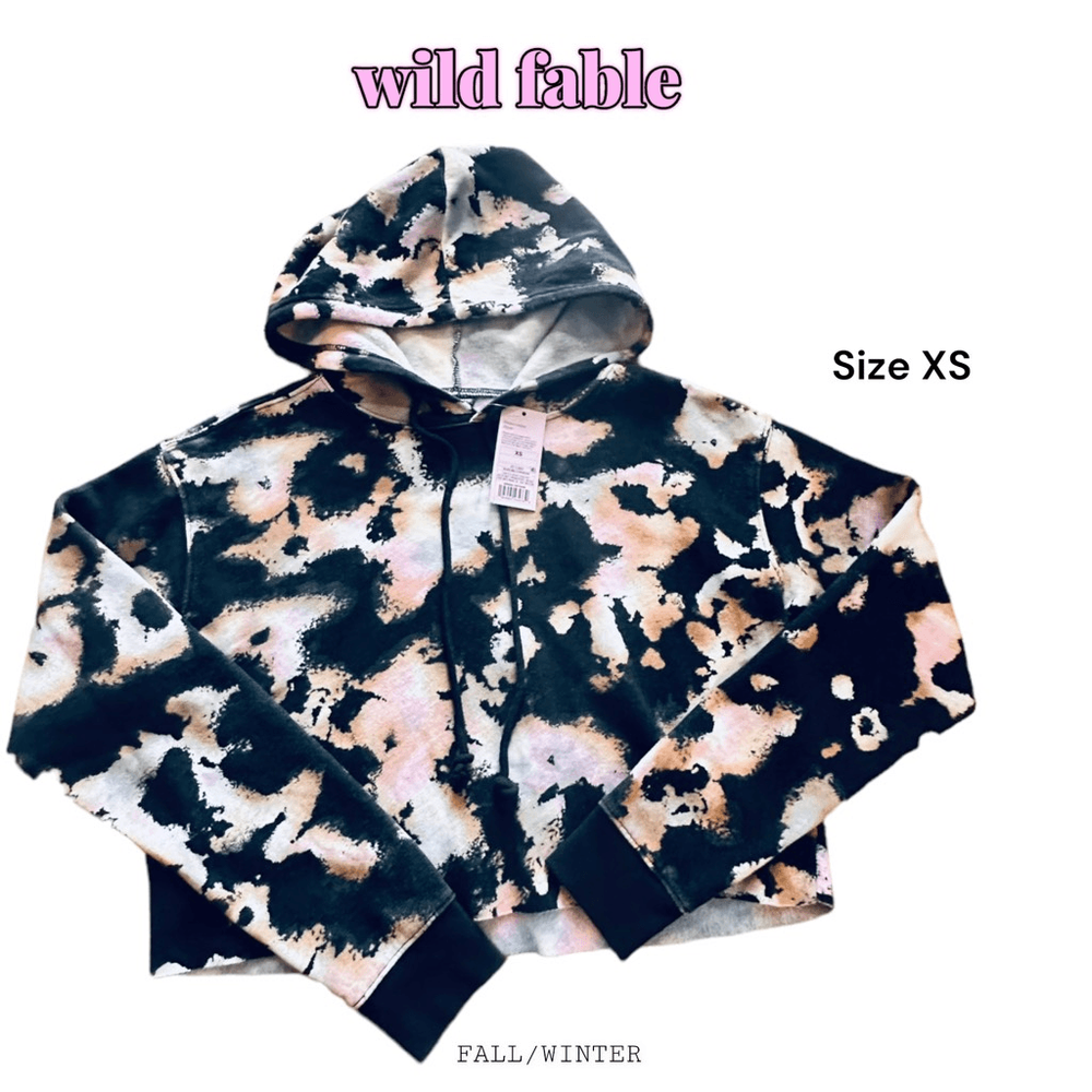 NWT Wild Fable Black Tie Dye Cropped Hoodie Raw Edge Hem - Size XS - ***Item: 03