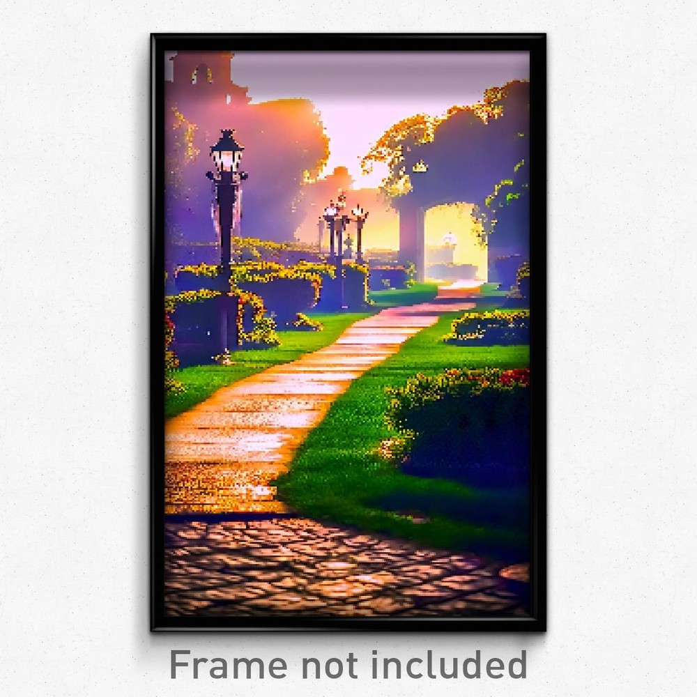 8 Bit Psychedelic Pixel Art Poster - Antique Path Trippy Video Game Print