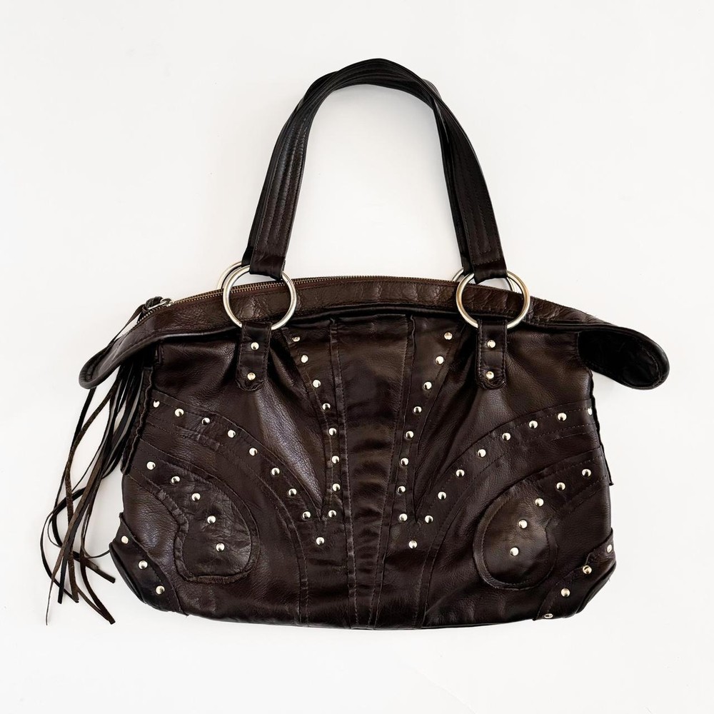 Studded Leather Fringe Crossbody Bag for Women  