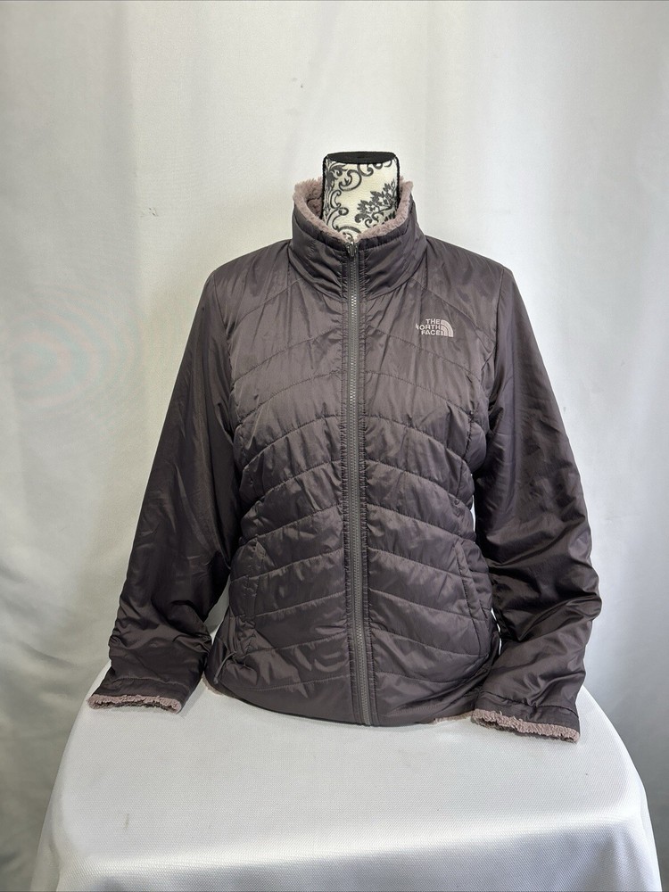 The North Face Mossbud Swirl Reversible Jacket Gray Lilac Full Zip Women's Sz M