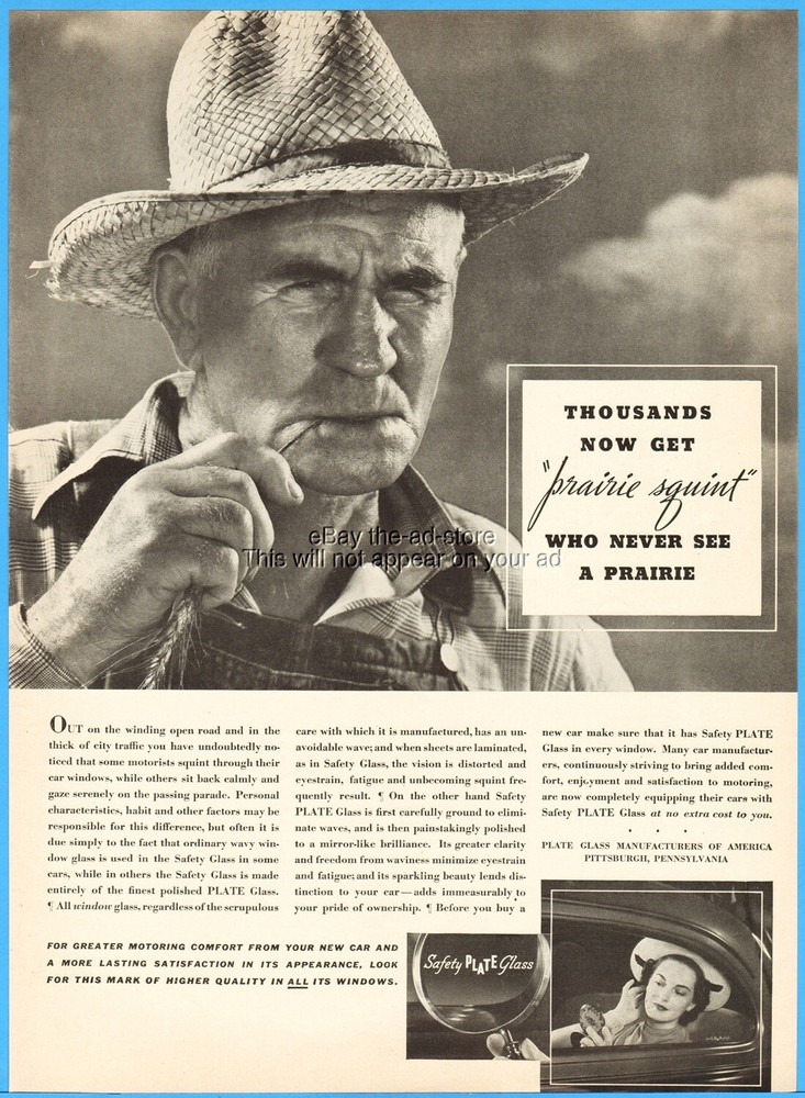 1937 Plate Glass Manufacturers of America Pittsburgh PA Prairie Squint Farmer Ad