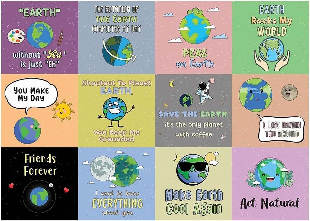 Funny Earth Stickers Pack with 20 Sets of 12 Unique Designs