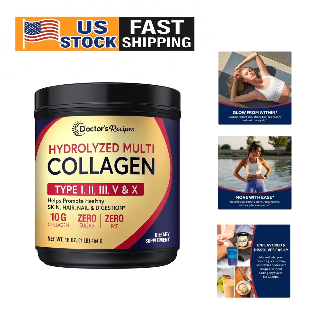 Doctor’s Recipes Multi Collagen Peptides Powder – 16oz for Whole-Body Health & Wellness