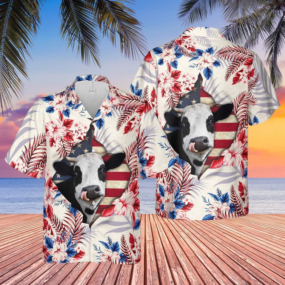 Holstein Face Hibiscus Flower 3D Hawaiian Shirt Vibrant All-Over Print Tropical Style