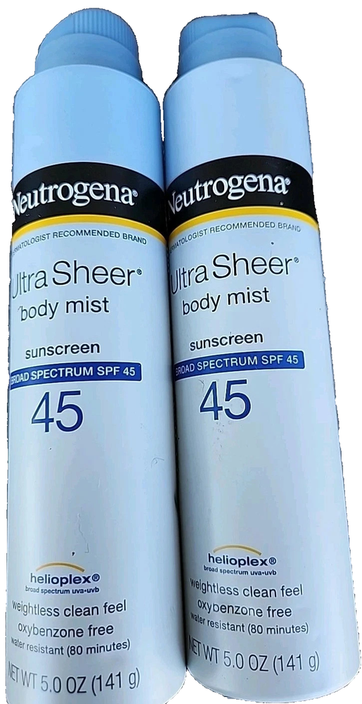 2PK Neutrogena Sheer Body Mist Sunscreen Spray SPF 45 5oz / 141gr Exp Date 08/26