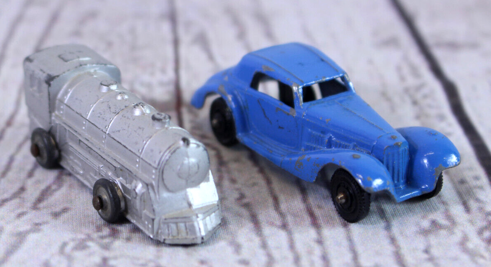 Vintage 1939 Tootsie Toy Mercedes Coupe & Barclay Diecast Train Locomotive