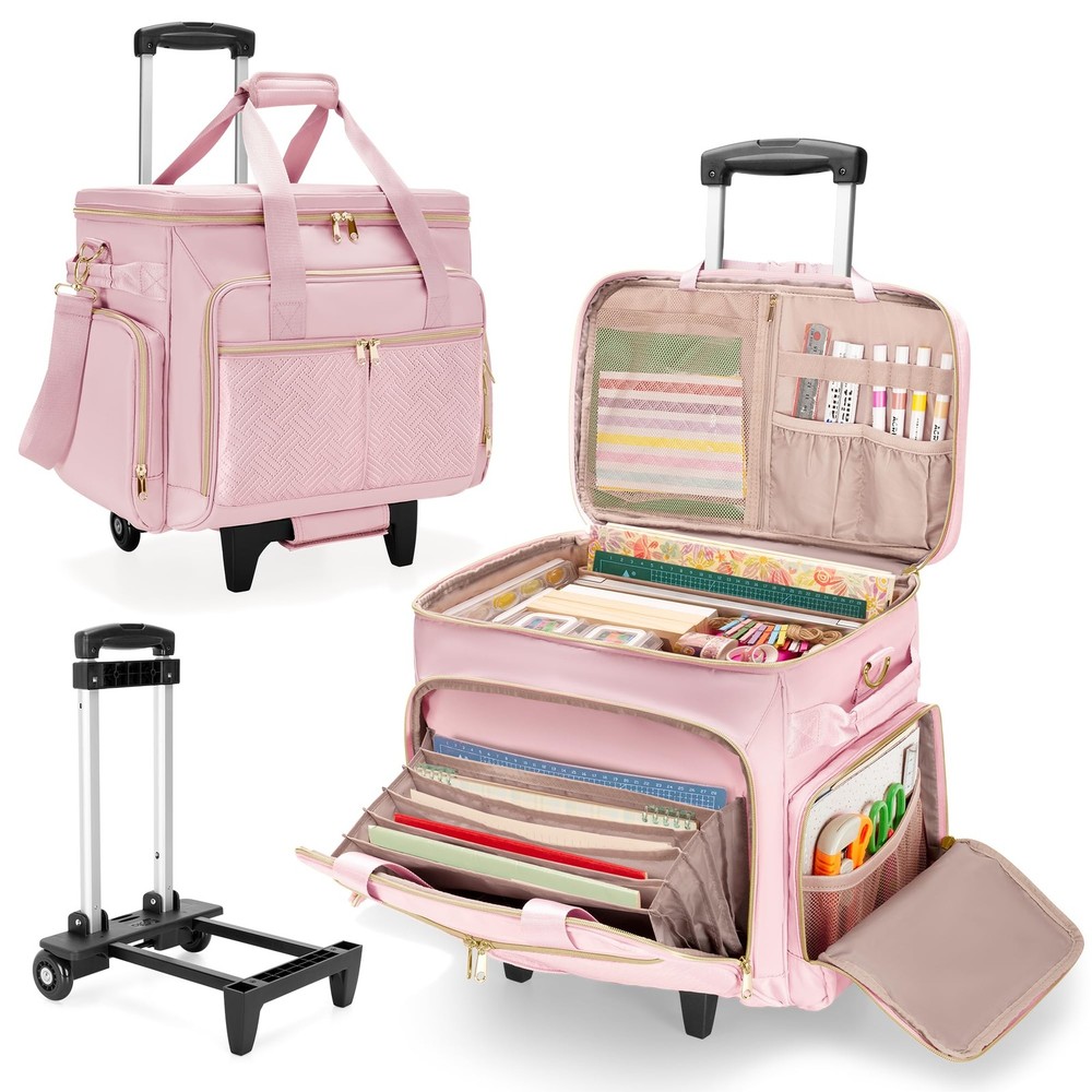 Rolling Scrapbook Bag, Scrapbook Storage Tote Bag with Wheels, Craft Cart Org...