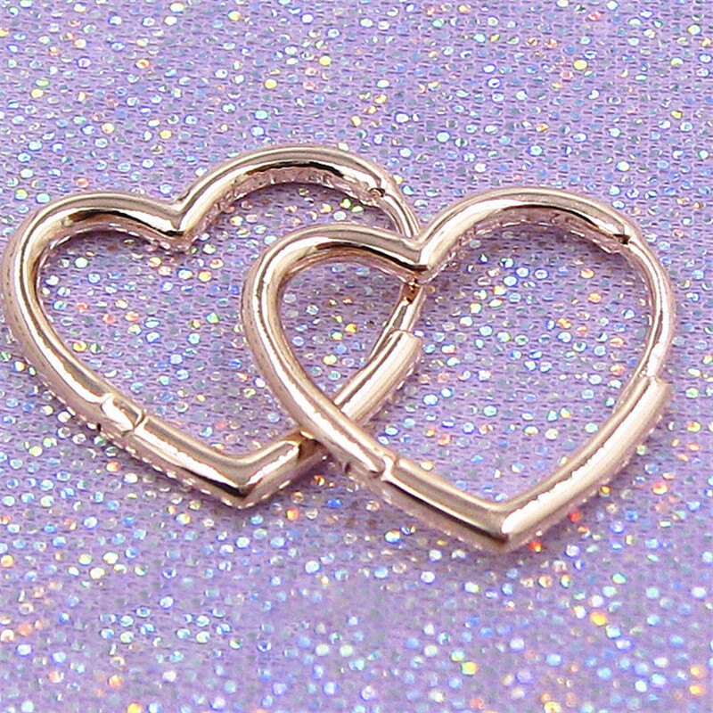 New 925 Sterling Silver Asymmetrical Heart Rose Small Hoop Earrings