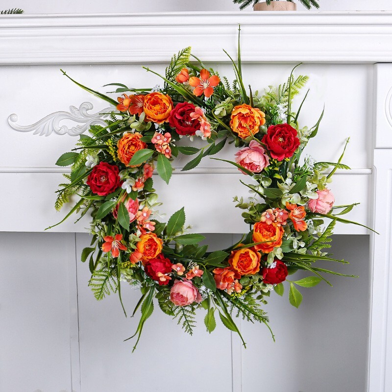 Colorful Artificial Flower Wreath for Front Door or Porch Decor-image