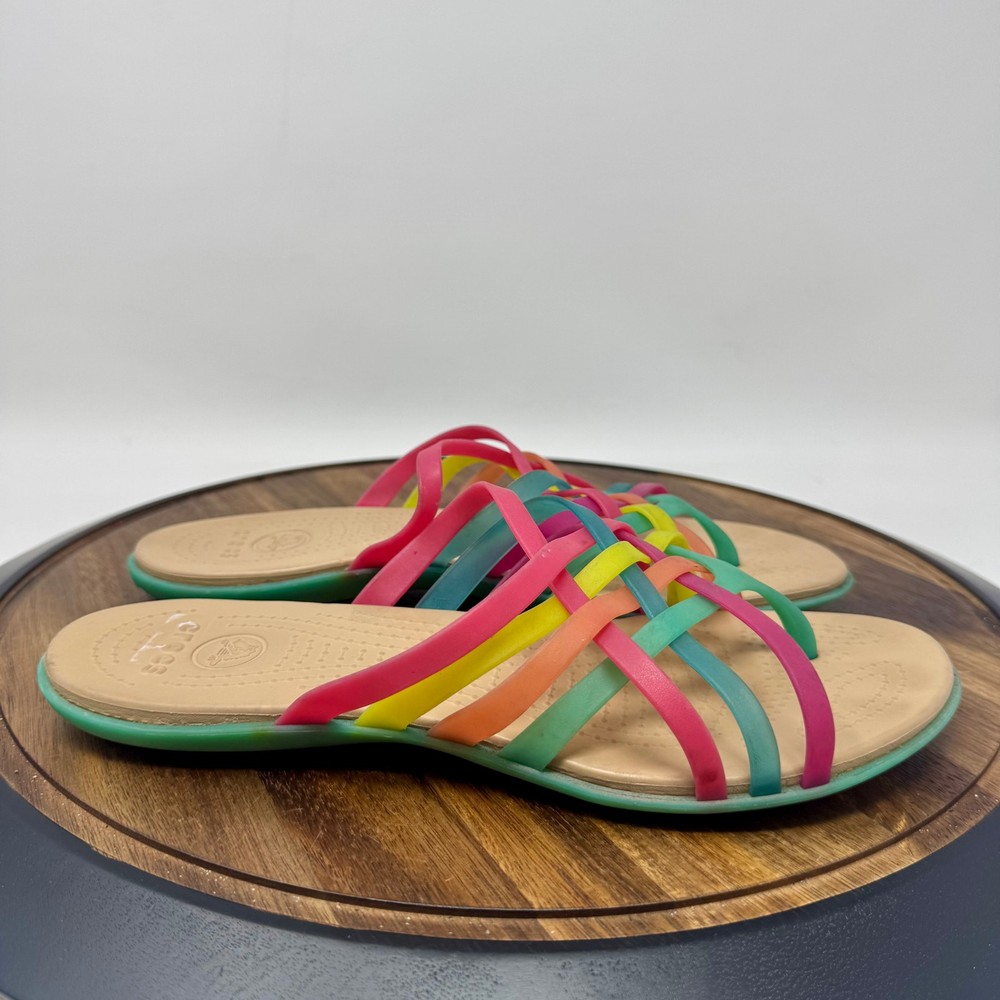Crocs Huarache Rainbow Multi-Color Strappy Thong Sandal Women's Size 10