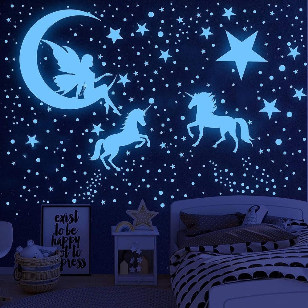 Glow in the Dark Unicorn Wall Decals | Luminous Stars & Planet Ceiling Stickers