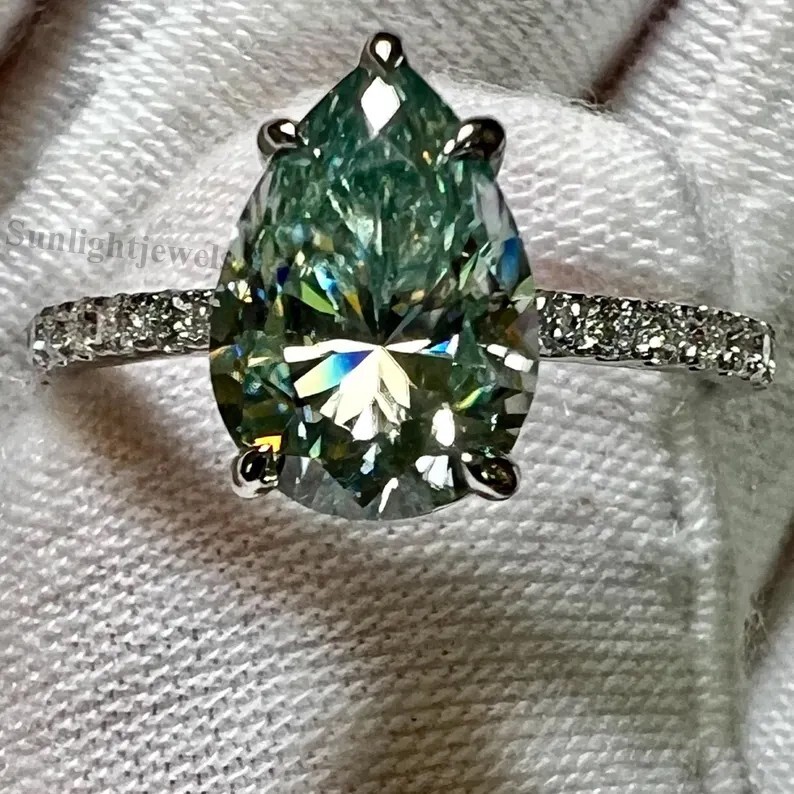 6 Ct Certified Pear Blue Diamond Solitaire Ring in 925 Sterling Silver