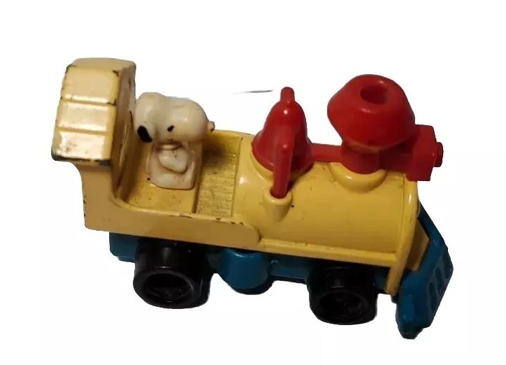 Vintage Snoopy Locomotive Miniature Diecast Car 1958 Red And Yellow Train Aviva