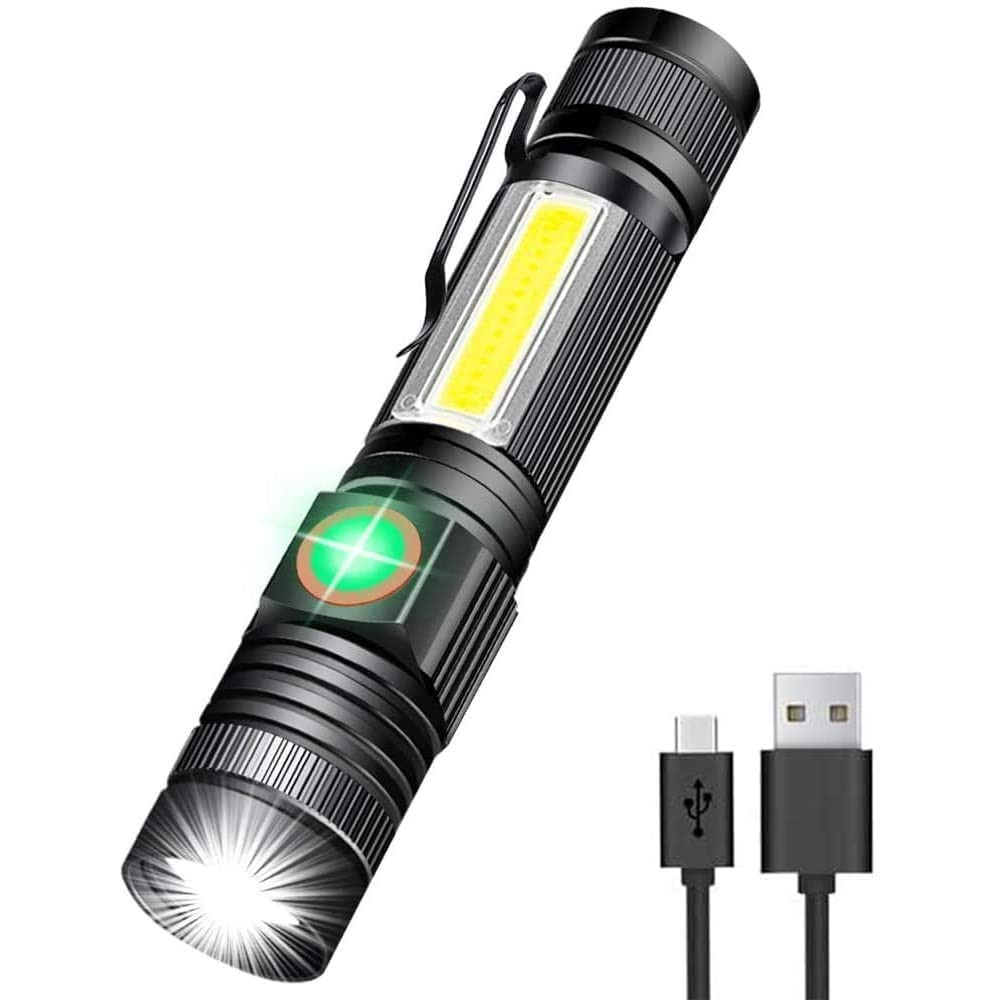 Magnetic Rechargeable LED Flashlight with COB Light and Included Battery  