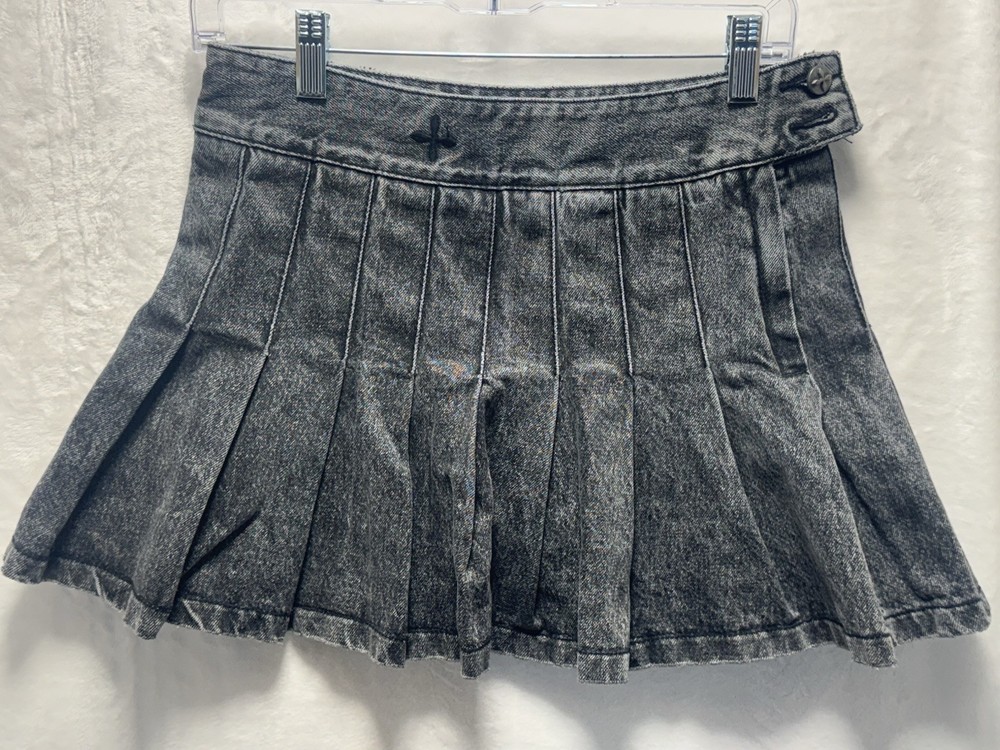 SMFK Black Denim Pleated Skort Acid Wash Large Y2K