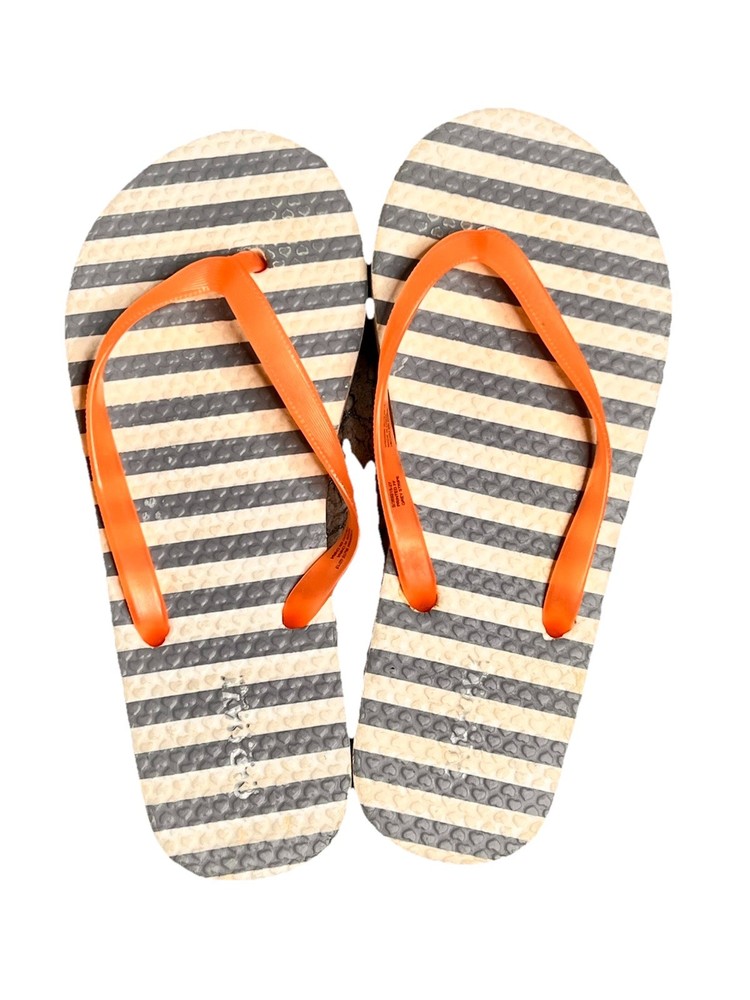 Old Navey Flip Flops Big Girls Size 1-2 Orange Gray And White