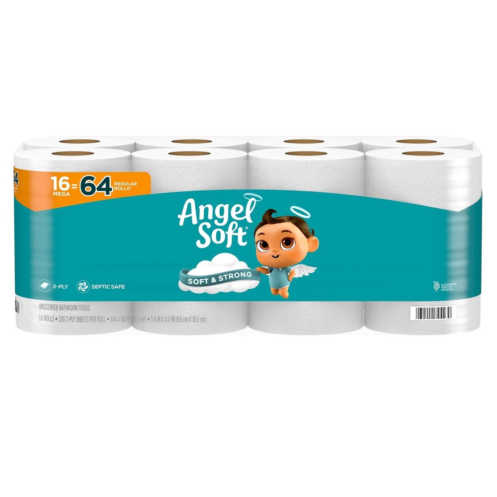 Angel Soft Toilet Paper 16 Mega Rolls (64 Regular Rolls) Ultra Soft & Strong