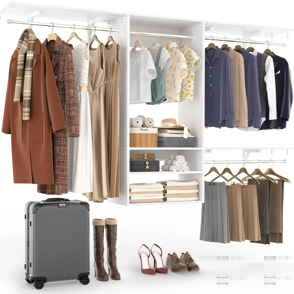 8FT Hanging Closet System, 96 Inch Closet Organizer System with Hanging Rod, ...