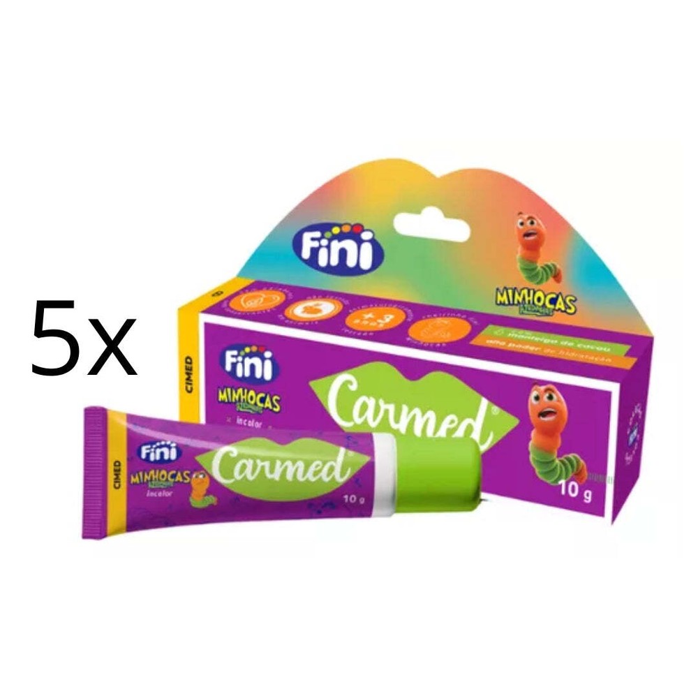 5-Pack Cimed Carmed Fini Jelly Minhocas Vegan Lip Gloss Moisturizer 10g