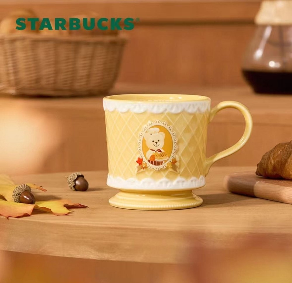 NEW 2025 China Starbucks Dessert Story 12oz Waffle Bear Ceramic Mug