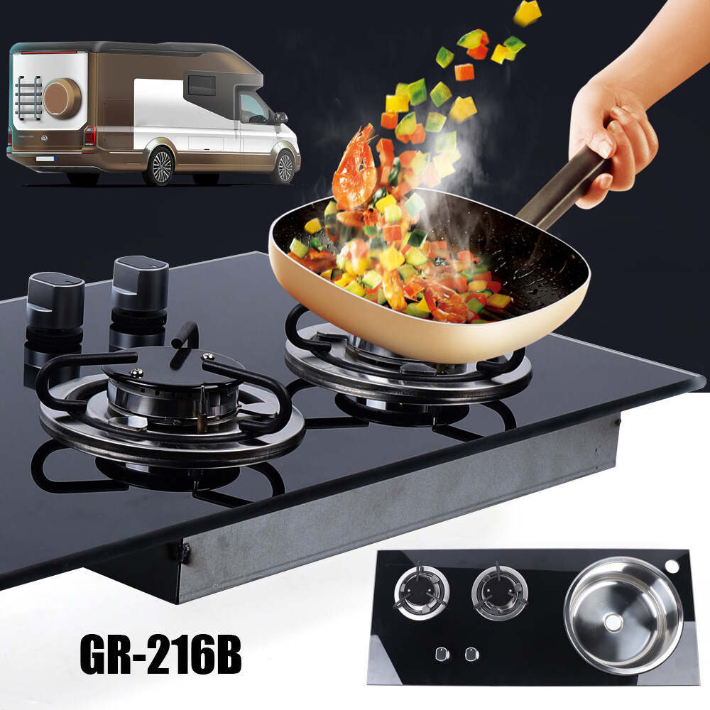 Caravan RV Camper 2Burners LPG Gas Stove Hob With Sink Kitchen Combo Cooktop