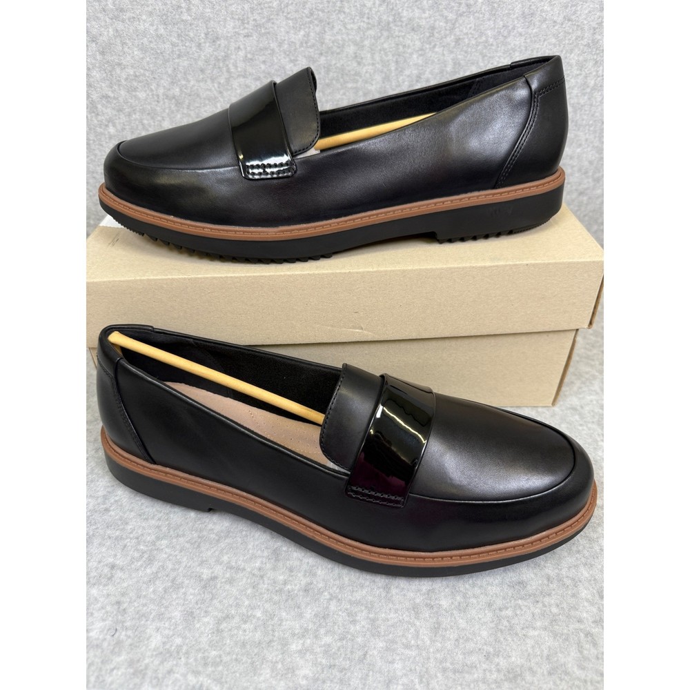 Clarks Womens US 11M Black Leather Slip On Loafers Comfort Shoes