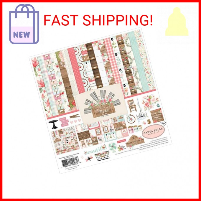 Carta Bella Farmhouse Market Paper Kit in Pink Teal and Black Scrapbooking Supplies  