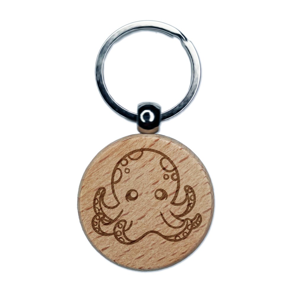 Adorable Octopus Engraved Wooden Keychain Charm - Kawaii Design  