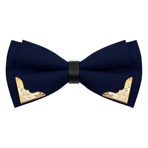 Gold Metal Bow Tie for Men & Women - Pre-Tied Navy Blue Formal Accessory