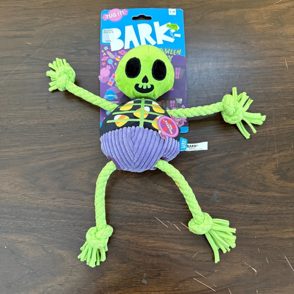 Bark Box S-M Dog Toy Plush Tug Squeak Halloween Barry Bones Skeleton Candy NEW
