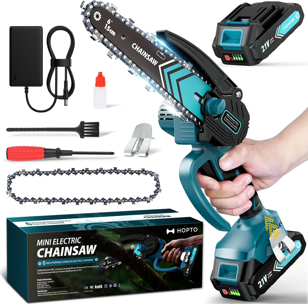 6 Inch Mini Chainsaw Cordless, Portable Electric Chainsaw, for Wood Cutting, Tre