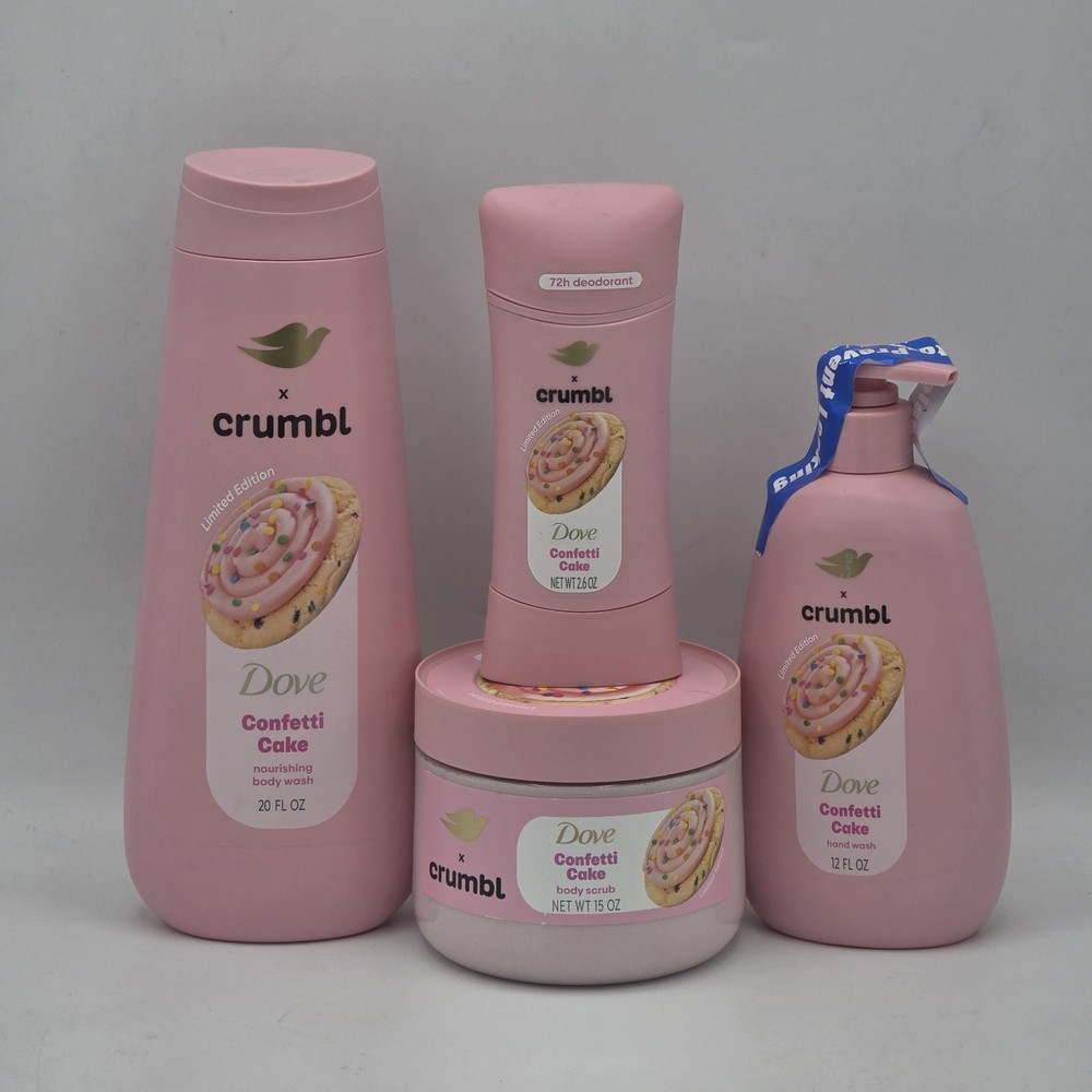 4 Pack Dove X Crumbl Confetti Cake Body Wash Body Scrub Hand Soap And Deodorant