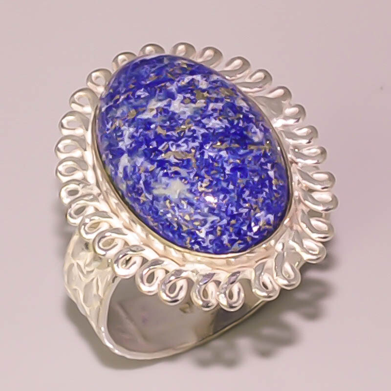 Natural Blue Sodalite Sterling Silver Plated Ring Size 9