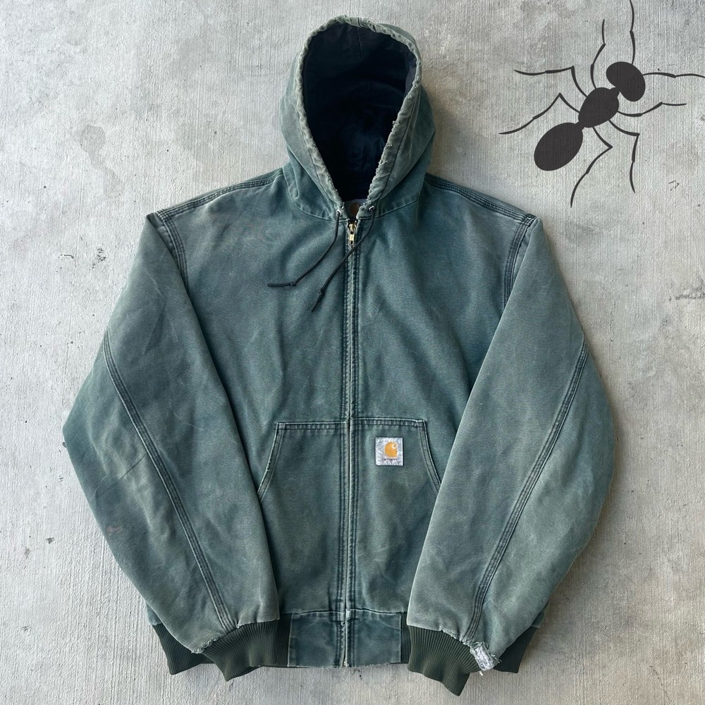 Vintage Y2K green Carhartt active hooded work wear jacket